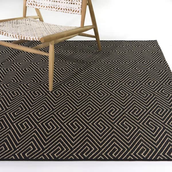 Black 8 ft. x 10 ft. Concentric Tiles Indoor/Outdoor Area Rug