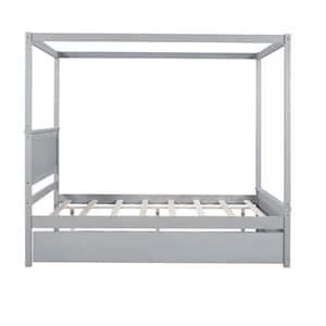 56.50 in. W Gray Wood Frame Full Canopy Bed With Trundle