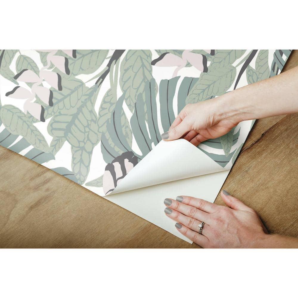 Mineral Green Floral Peel and Stick Wallpaper Roll
