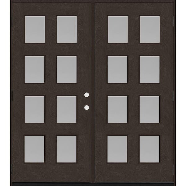 Steves & Sons Regency 72 in. x 80 in. 8L Modern Clear Glass RHOS Hickory Stained Fiberglass Double Prehung Front Door with 6 in. Jamb