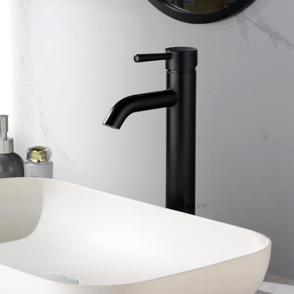 Luxier Matte Black Modern Vessel Bathroom Faucet with Drain Assembly