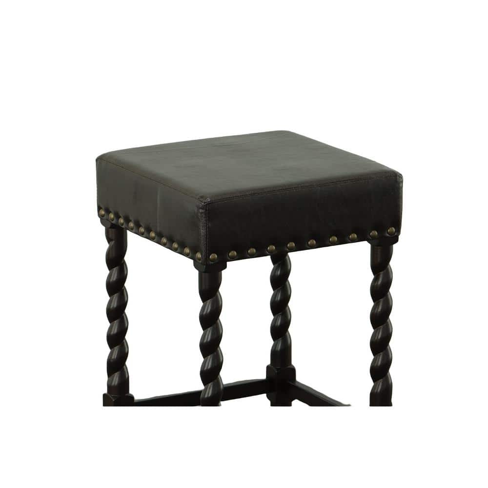 Espresso Brown Leatherette Backless Counter Stool with Nailhead Trim