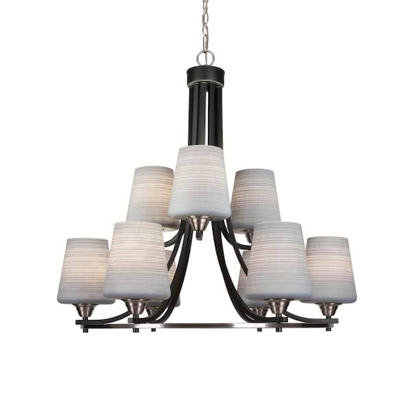 Unbranded Madison 9-Light Matte Black and Brushed Nickel Round Chandelier with 6 in. Gray Matrix Glass Shades, No bulbs included