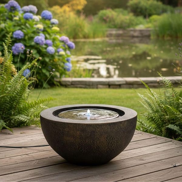 XBRAND 19.8 in. W Round Polyresin Water Floor Fountain with LED