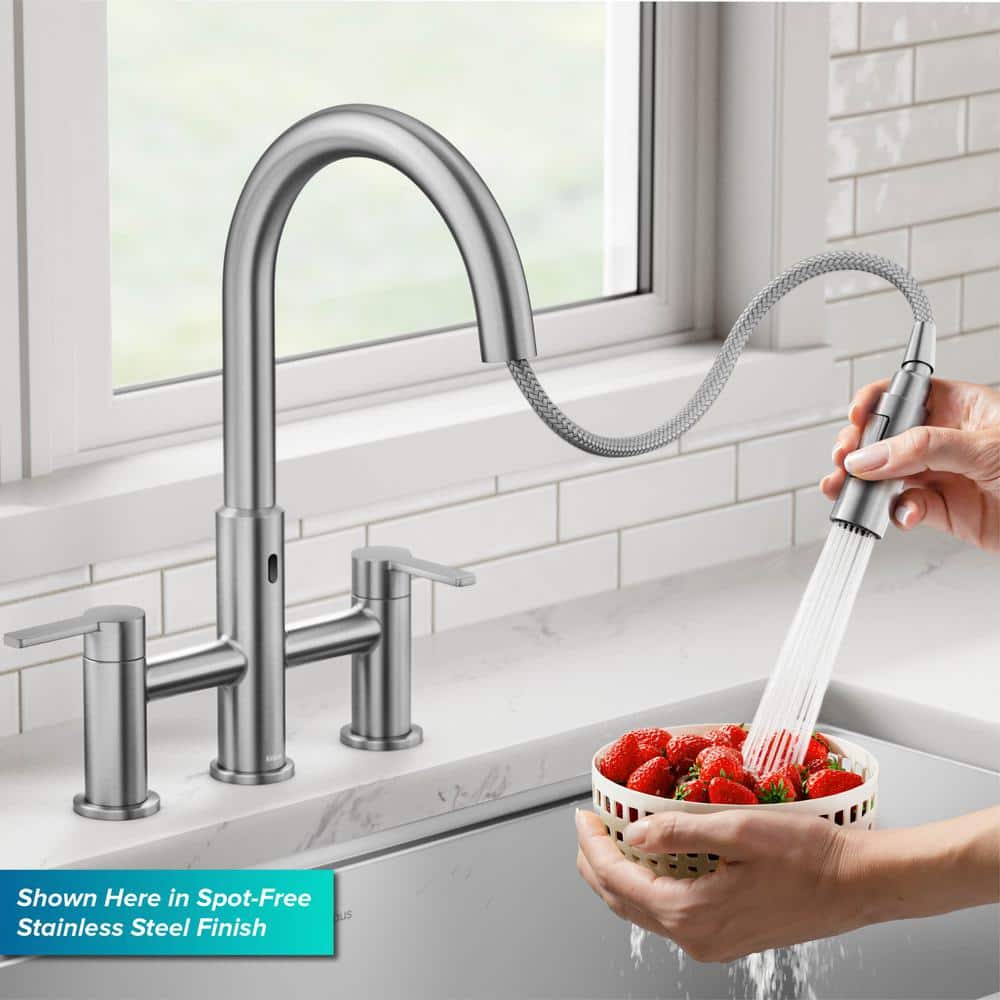 Antique Bronze Touchless Sensor Bridge Kitchen Faucet with Pull-Down Sprayhead