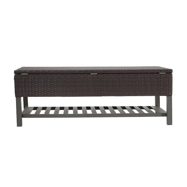 Unbranded Wicker Outdoor Storage Stool, Bench with Metal Rack, Stylish Outdoor Furniture for Storage and Seating