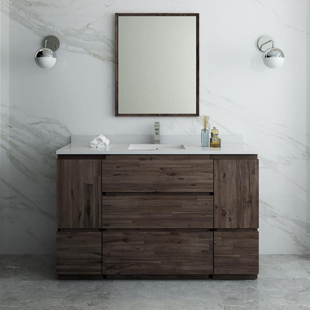 Formosa 54" Acacia Wood Vanity with White Quartz Top and Mirror