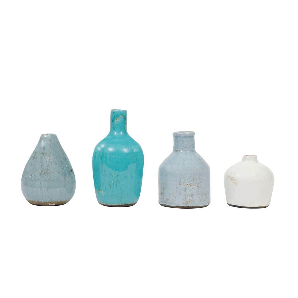 Artisan Blue Crackle Glaze Terracotta Vase Set of 4