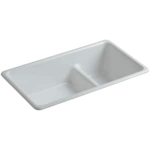 Iron/Tones Smart Divide Drop-In/Undermount Cast-Iron 33 in. Double Bowl Kitchen Sink in Ice Grey