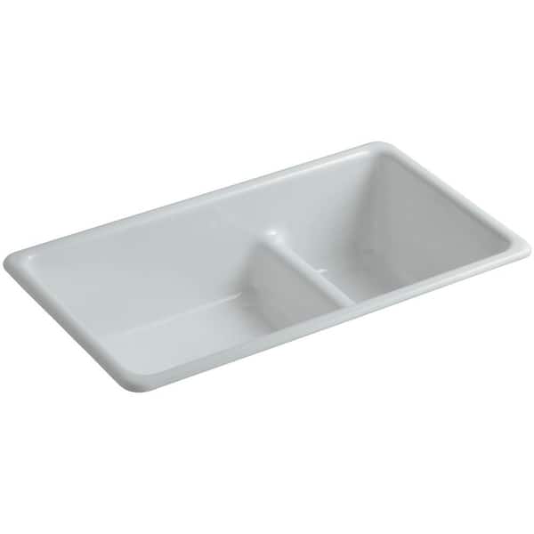 KOHLER Iron/Tones Smart Divide Drop-In/Undermount Cast-Iron 33 in. Double Bowl Kitchen Sink in Ice Grey