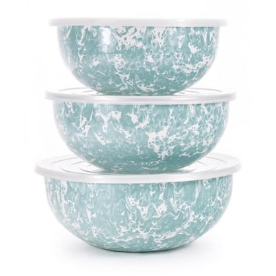 Sea Glass 3-Piece Enamelware Mixing Bowl Set with Lids
