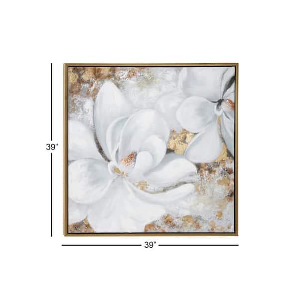 1- Panel Floral Handmade Framed Wall Art with Gold Frame 40 in. x 40 in.