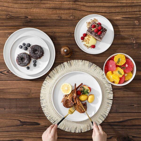 MALACASA 18-Piece White and Khaki Stoneware Dinnerware Set Service