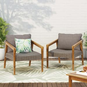 Set of 2 Acacia Wood Outdoor Club Chairs with Cushions for Backyard Poolside Patio Teak/Grey