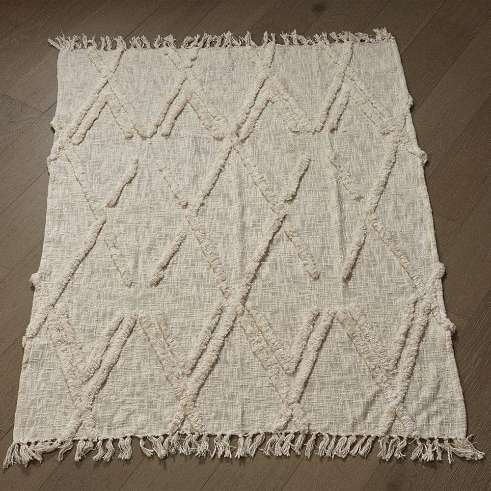 Natural Diamond Tufted Organic Cotton 50" x 60" Throw Blanket