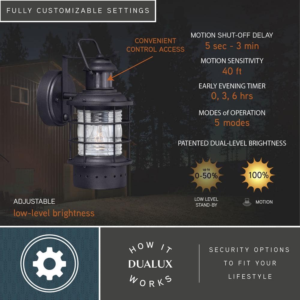 Hyannis Black Steel Nautical Outdoor Wall Light with Motion Sensor