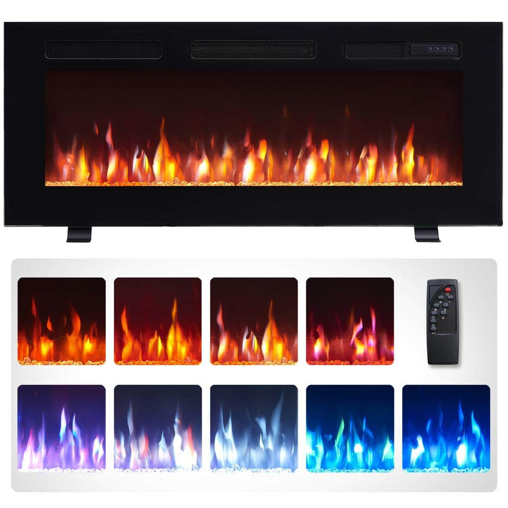 40 in. Freestanding and Wall Mounted Electric Fireplace in Black with Multi Color Flame -  Edendirect, NBLC92602