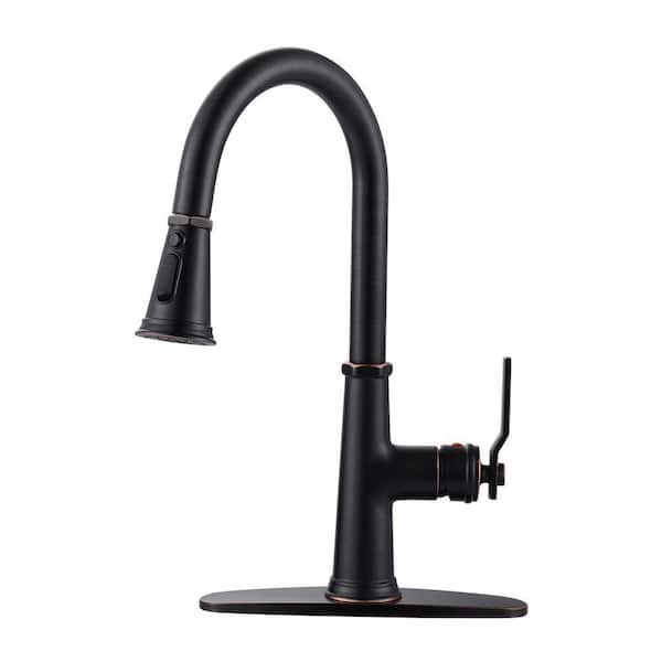 Stainless Steel 16.7 in. H Pull Down Sprayer Kitchen Faucet with 360° Spout Swivel and 3-Mode Spray in Bronze