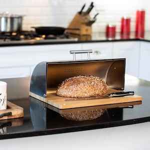 Stainless Steel Breadbox with Bamboo Board Set