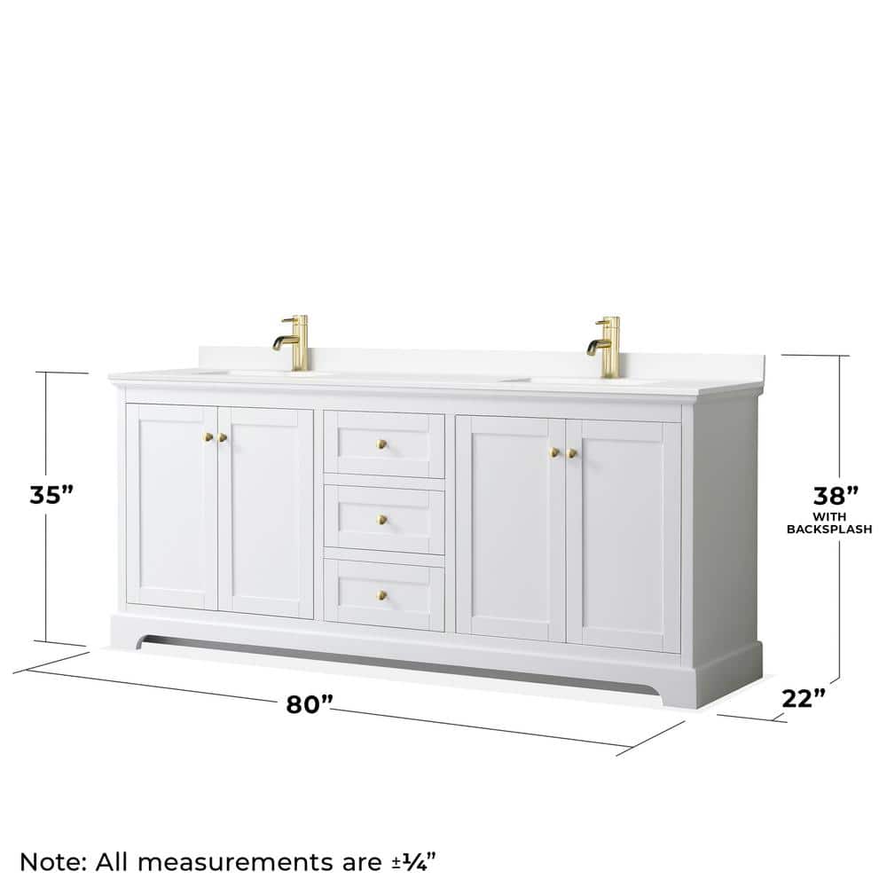 Avery 80'' White and Gold Double Bathroom Vanity with Cultured Marble Top