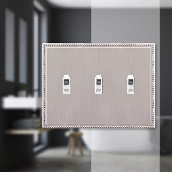 Perlina 3 Gang Toggle Metal Wall Plate - Brushed Nickel