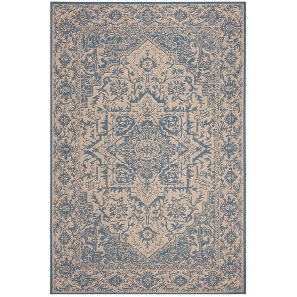 SAFAVIEH Beach House Cream/Blue 5 ft. x 8 ft. Oriental Indoor/Outdoor Patio  Area Rug