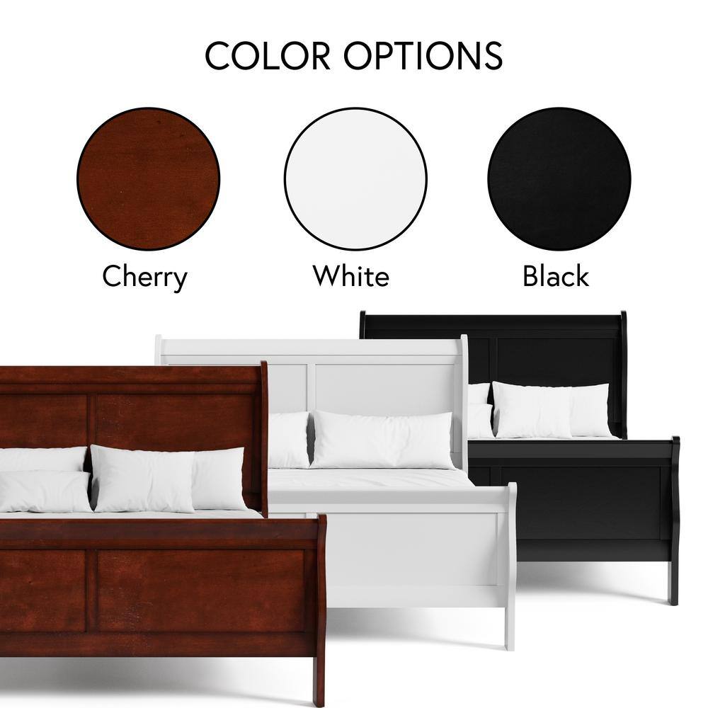 White Traditional Wood Sleigh Full Bed Frame with Headboard and Footboard
