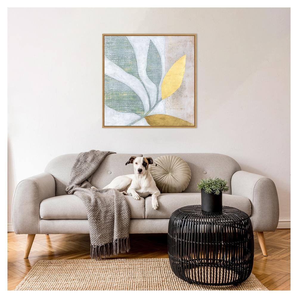 Veiled Garden Abstract Yellow and Green Framed Canvas Wall Art 30"x30"