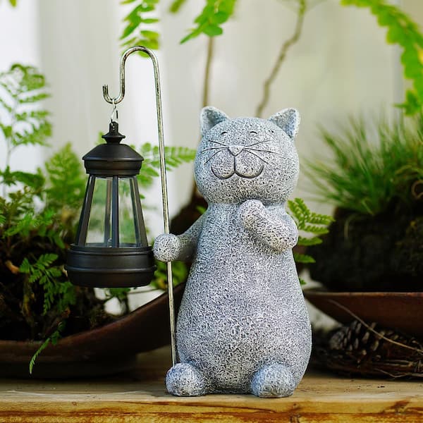 Goodeco Solar Garden Statue Cat Figurine- Garden Art with Solar