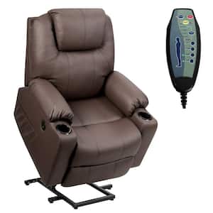 Brown Faux Leather Power Lift Recliner Chair with Vibration Massage and Lumbar Heat