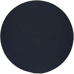 Texturized Solid Navy Poly 4 ft. x 4 ft. Round Braided Area Rug
