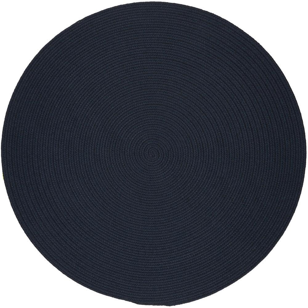 Texturized Solid Navy Poly 6 ft. x 6 ft. Round Braided Area Rug