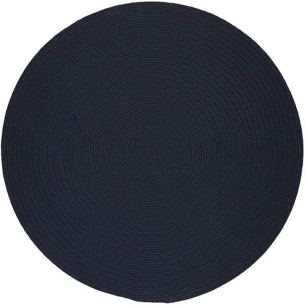 Texturized Solid Navy Poly 6 ft. x 6 ft. Round Braided Area Rug