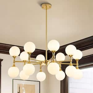 Ameal 16-Light Glam Brushed Brass Sputnik Pendant Up and Down Chandelier for Kitchen Island with Frosted Glass Shade