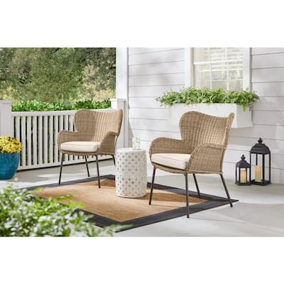 Melrose Park Closed Wicker Outdoor Lounge Chair with CushionGuard Almond Biscotti Cushion (2-Pack)