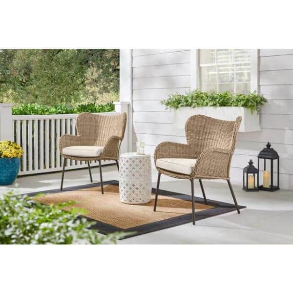 Hampton Bay Melrose Park Closed Wicker Outdoor Lounge Chair with CushionGuard Almond Biscotti Cushion (2-Pack)
