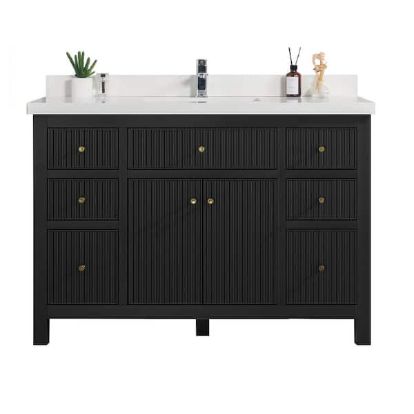 Willow Collections Sonoma 48 in. W x 22 in. D x 36 in. H Bath Vanity in Black with 2 in. White Quartz Vanity Top