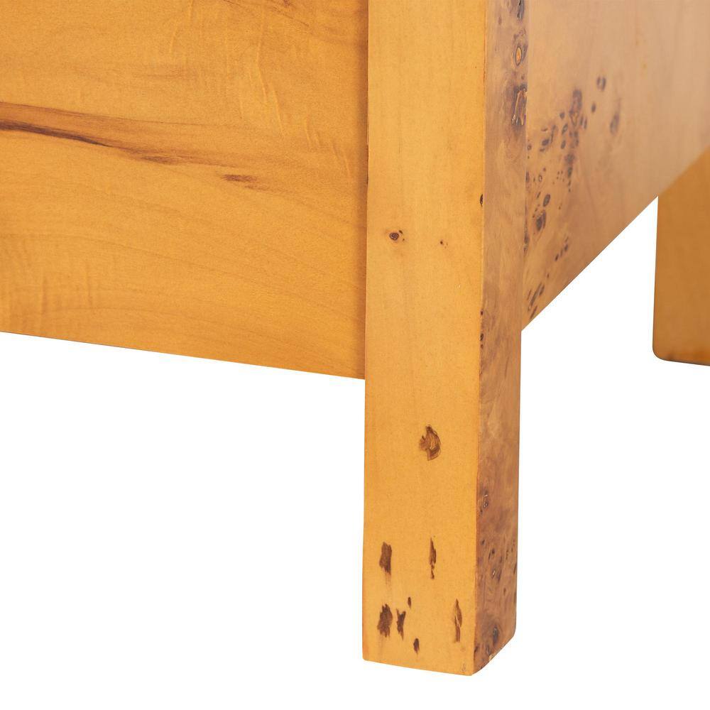 Azmi Natural Light Burl Wood 2-Drawer Nightstand with Open Shelf