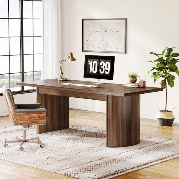BYBLIGHT Moronia 78.7 in. Rectangular Brown Engineered Wood Computer Desk