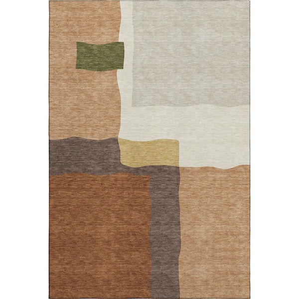 Mayfield Premium Machine Washable Abstract AMF2400 Copper 9 ft. x 12 ft. Area Rug