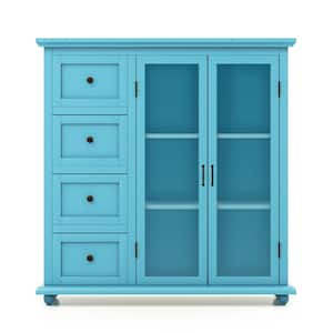 Blue Wooden 36 in. Buffet Sideboard Table Kitchen Storage Cabinet with Drawers and Doors