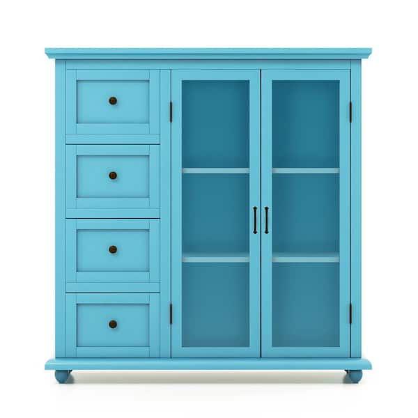 Costway Blue Wooden 36 in. Buffet Sideboard Table Kitchen Storage Cabinet with Drawers and Doors