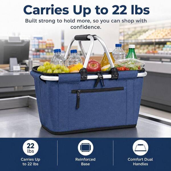 Wudkey Collapsible Polyester Picnic Basket Blue Insulated Cooler