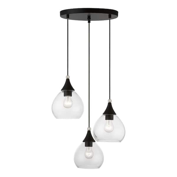 AVIANCE LIGHTING Parkhurst 3-Light Black Cluster Pendant with Brushed Nickel Accents and Clear Glass