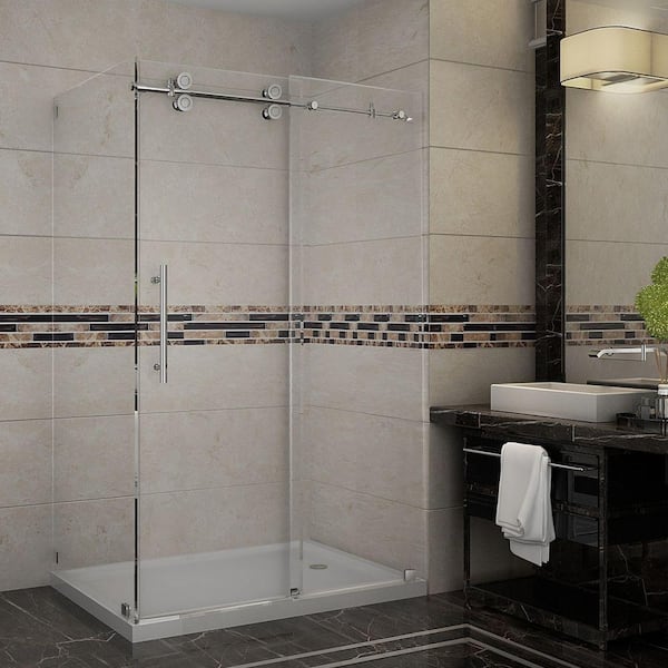Aston Langham 48 in. x 35 in. x 77 1/2 in. Completely Frameless Shower Enclosure in Chrome with Right Base