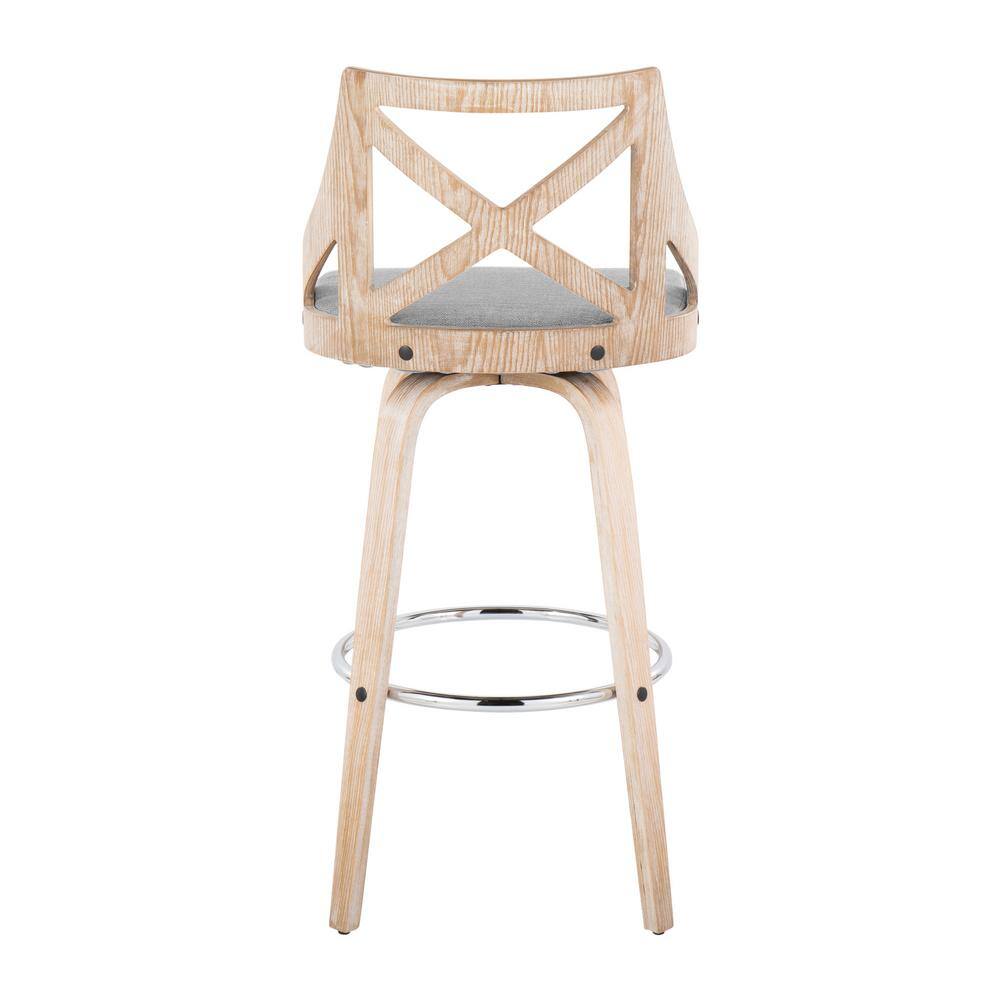 Charlotte 30" White Washed Wood and Chrome Barstool Set