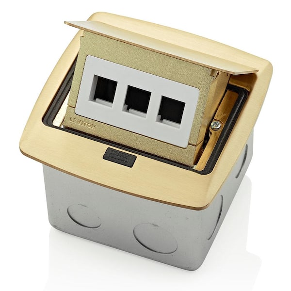 Pop-Up Floor Box with 3-Port QuickPort Insert, Brass PFQP3-BR