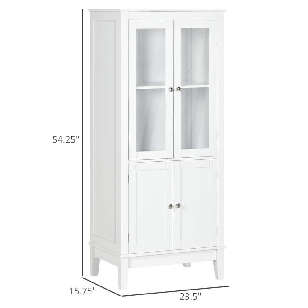 White MDF Bathroom Floor Cabinet with Tempered Glass Doors