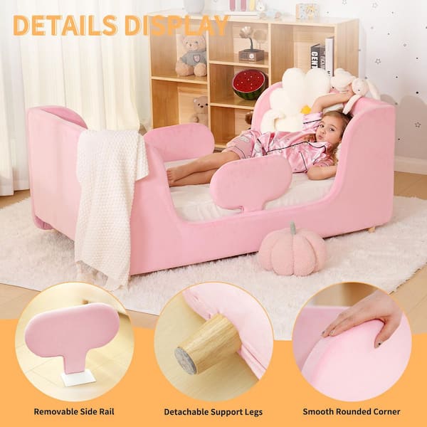 Toddler Floor Bed Frame with Removable Guard Rails Kids Toddler Bed for Ages 2-7 Years (Mattress Not Included)