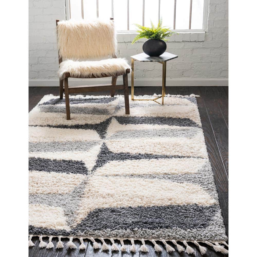 Gray Geometric Shag Rectangular 5x8 Area Rug
